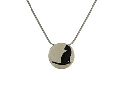 Round Pendant with Cat - Pewter Image