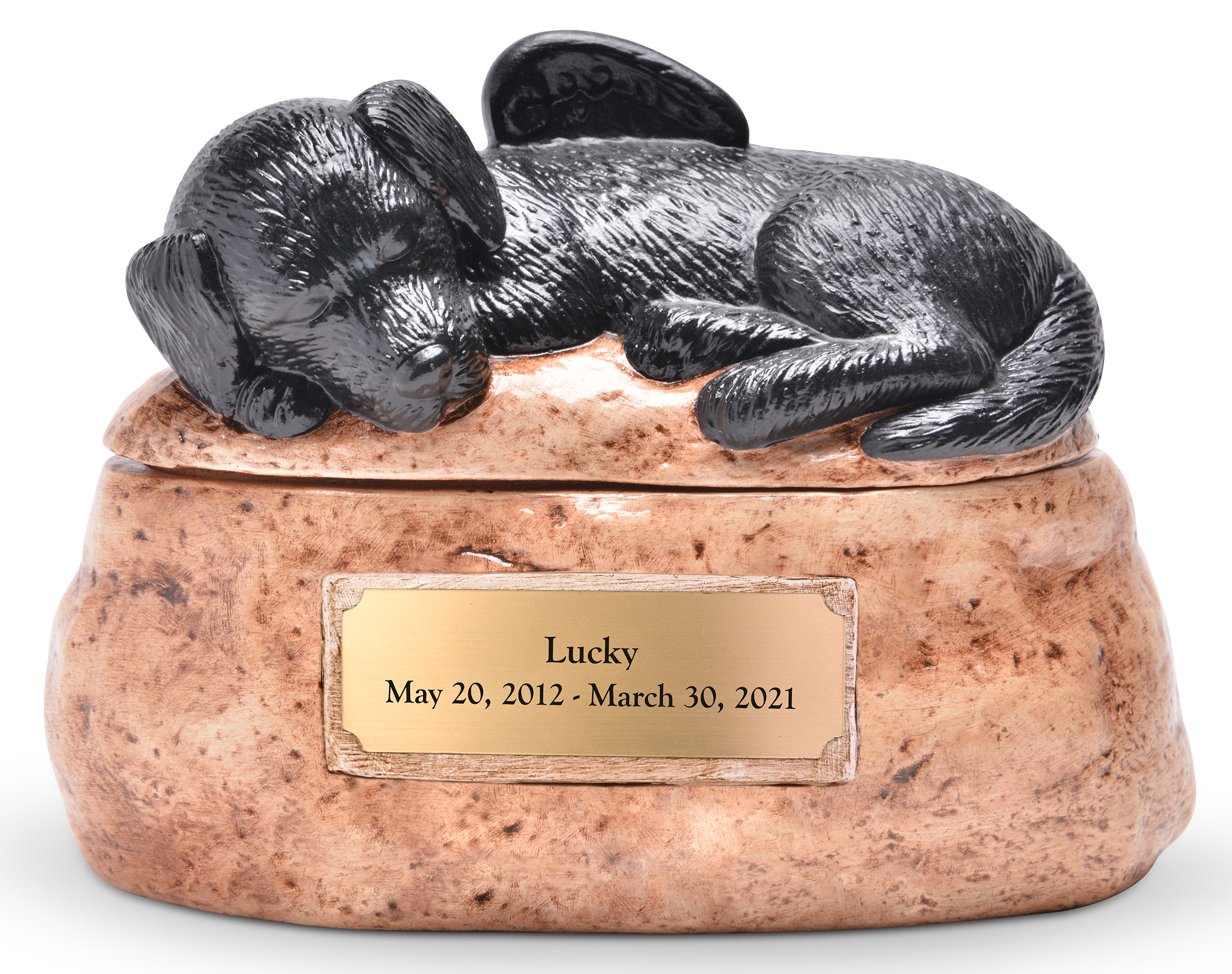 Peaceful Pet Urn - Custom Colour with Brass Nameplate - Dog Image