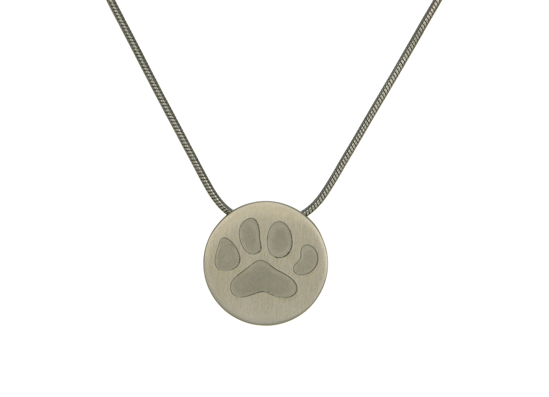 Round Pendant with Large Paw- Pewter-image